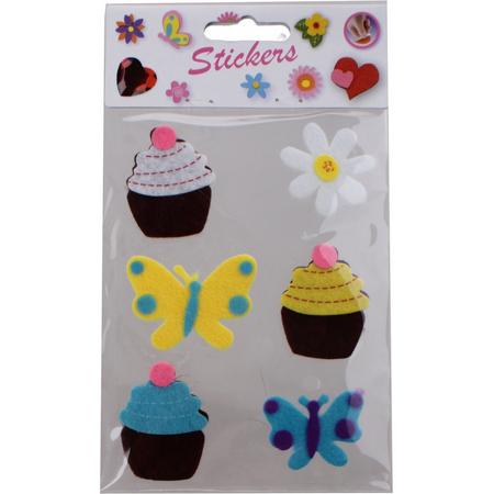 Slammer stickers cup cakes, vlinders, bloemen 6stuks