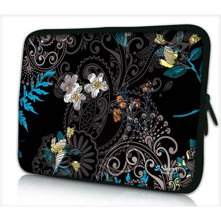 Laptophoes 11,6 inch zwart patroon bloemen - Sleevy - Laptop sleeve - Macbook hoes - beschermhoes