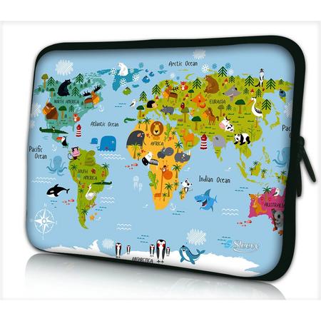 Laptophoes 13,3 inch wereldkaart dieren - Sleevy - Laptop sleeve - Macbook hoes - beschermhoes