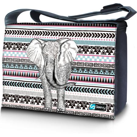 Messengertas / laptoptas 17,3 inch olifant en patroon - Sleevy - reistas - schoudertas - schooltas - heren dames tas - tas laptop