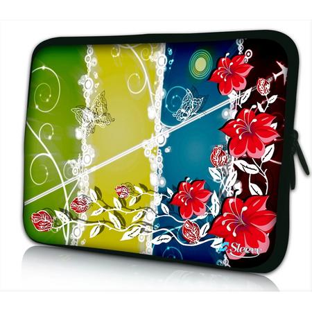 Sleevy 10 laptop/tablet hoes rode bloemen - tabletsleeve - tablet sleeve - ipad sleeve