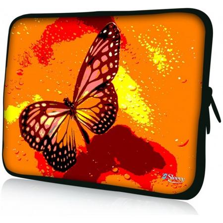 Sleevy 11,6 laptophoes oranje/roze vlinder - laptop sleeve