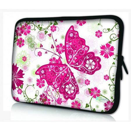 Sleevy 13.3 inch laptophoes roze vlinder