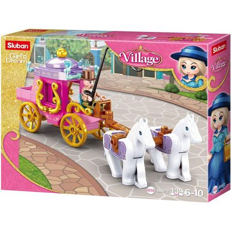 Sluban M38-B0872 Village Serie- Koets met 2 paarden - 139 onderdelen - Lego Compatibel - Bouwdoos