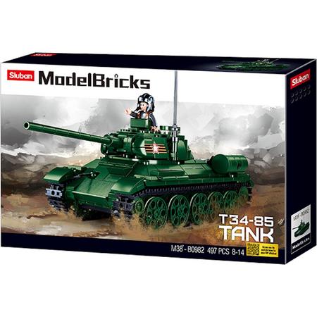 Sluban M38-B0982 - Russische Tank T34-85 - 497 onderdelen - Lego Compatibel - Bouwdoos