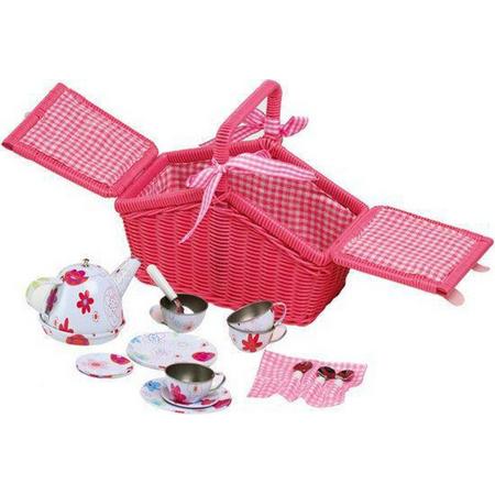 Roze picknickmand met serviesje