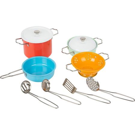 Speelgoed pannensetje van metaal in kleur met keukengerei, Small Foot