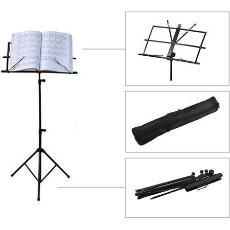 Opklapbare muziekstandaard - Lessenaar voor bladmuziek - Opvouwbare muziek standaard - Met draagtas - Zwart