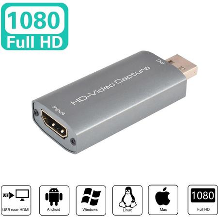 Smartzo - HDMI Capture Card - Grijs - HDMI naar USB - Video Capture - Opnemen, Streamen, Video Bellen en Live Casts