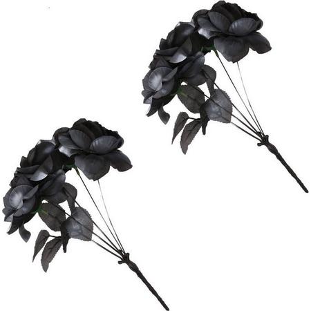 3x stuks halloween bruidsboeket met zwarte rozen - Horror thema verkleed accessoires