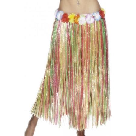 4x stuks gekleurde Hawaii theme stroken rok 80 cm - Carnaval verkleed kleding