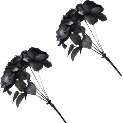 4x stuks halloween bruidsboeket met zwarte rozen - Horror thema verkleed accessoires