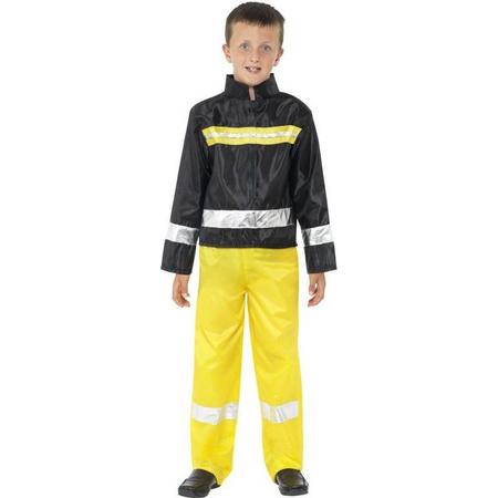 Brandweerman Zwart-Geel Kostuum Kind - Maat Medium