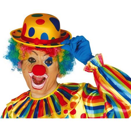Clown verkleed set gekleurde pruik met bolhoed geel met stippen - Carnaval clowns verkleedkleding en accessoires