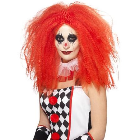 Clownspruik met rode wafel krullen - Pruik clown met rood haar