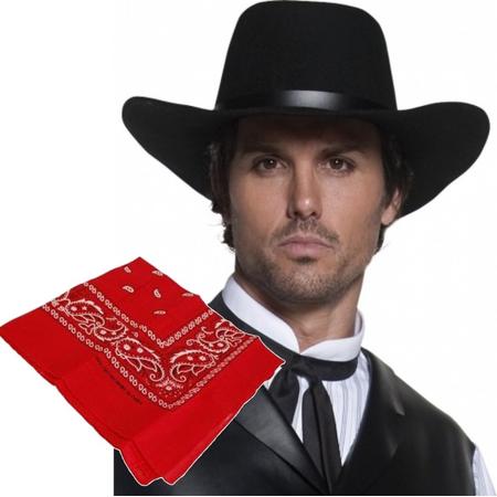 Cowboy verkleed set Cowboyhoed zwart met rode western zakdoek