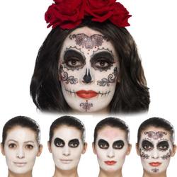 Day of the Dead Glamour make-up set - schmink, nepwimpers, tattoo stickers -Halloween