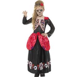 Deluxe Day of the Dead Meisje Kostuum Zwart - Halloween verkleedkleding - maat 116 tot 128