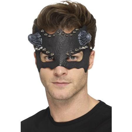 Duivel masker met studs voor heren - Zwart oogmasker met hoorns