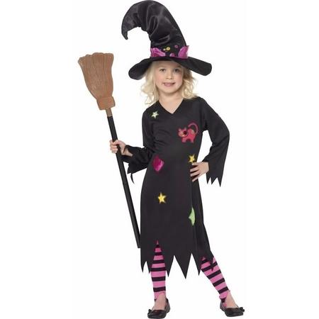 Halloween - Heksen verkleedkleding Rosa voor meisjes - Halloween kostuum/ outfit 115-128 (4-6 jaar)