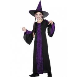 Halloween Heksen kinder kostuum zwart/paars 146-158 (10-12 jaar)