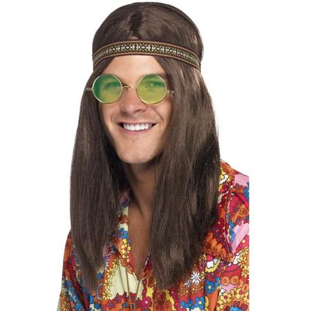 Hippie setje met bril, ketting met peace teken en hoofdbandje