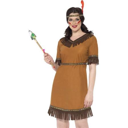 Indianen jurkje met hoofdband en veer - Wild West verkleedkleding dames - Maat L - 44-46