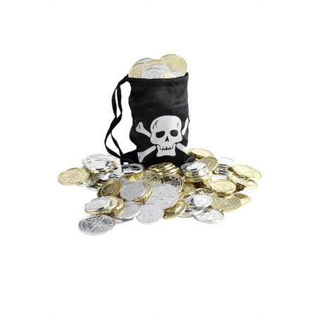 Piraten buidel met 10 zilveren en gouden munten - Piraten schat