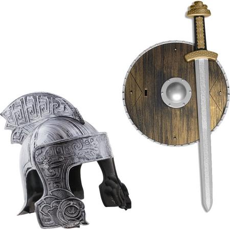 Ridder verkleed accessoires set helm en wapens zwaard/schild voor volwassenen