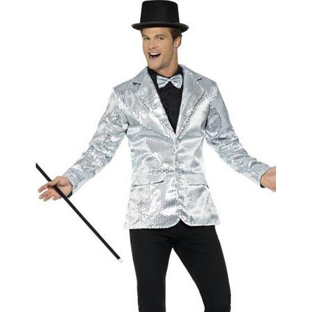 SMIFFYS - Luxe zilverkleurig lovertjes disco jasje voor mannen - XL - Volwassenen kostuums