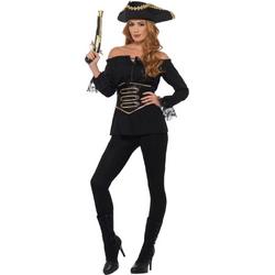 SMIFFYS - Luxe zwarte piraten blouse voor dames - L - Volwassenen kostuums