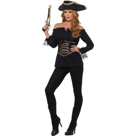 SMIFFYS - Luxe zwarte piraten blouse voor dames - M - Volwassenen kostuums