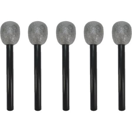 Set van 10x stuks neppe microfoons 30 cm - zwart/zilver - Namaak playback - Speelgoed microphone - Disco verkleed feest