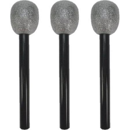 Set van 3x neppe microfoons 30 cm - zwart/zilver - Namaak playback - Speelgoed microphone - Disco verkleed feest
