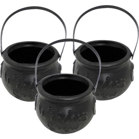Set van 3x stuks mini heksenketel/kookpot zwart 15 cm - Halloween uitdeel cadeautjes