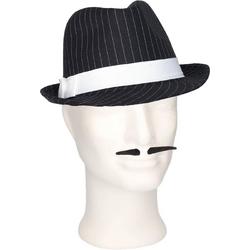   - Gangster/Maffia verkleed set hoed zwart/wit met snorretje