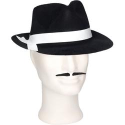   - Gangster/Maffia verkleed set hoed zwart/wit met snorretje