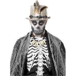   - Heks & Spider Lady & Voodoo & Duistere Religie Kostuum - Grijze Voodoo Dokter Hoed - grijs - One Size - Halloween - Verkleedkleding