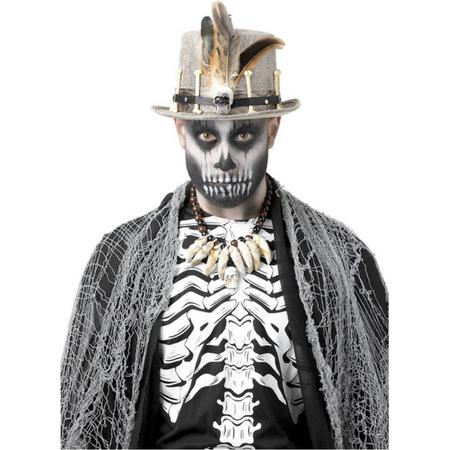 Smiffys - Heks & Spider Lady & Voodoo & Duistere Religie Kostuum - Grijze Voodoo Dokter Hoed - grijs - One Size - Halloween - Verkleedkleding