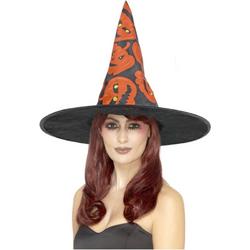   - Heks & Spider Lady & Voodoo & Duistere Religie Kostuum - Heks Van Pompoenenland Hoed - oranje,zwart - One Size - Halloween - Verkleedkleding