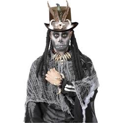   - Heks & Spider Lady & Voodoo & Duistere Religie Kostuum - Voodoo Genezer Accessoire Set Hoed En Ketting - bruin,wit / beige - One Size - Halloween - Verkleedkleding