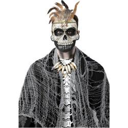   - Heks & Spider Lady & Voodoo & Duistere Religie Kostuum - Voodoo Skelet Schedel Masker - wit / beige - One Size - Halloween - Verkleedkleding