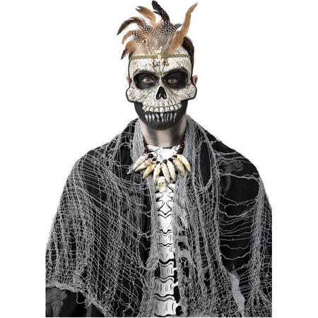 Smiffys - Heks & Spider Lady & Voodoo & Duistere Religie Kostuum - Voodoo Skelet Schedel Masker - wit / beige - One Size - Halloween - Verkleedkleding