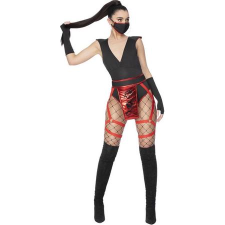 Smiffys - Ninja & Samurai Kostuum - Gevaarlijk Geliefde Ninja Suki - Vrouw - rood,zwart - Medium - Carnavalskleding - Verkleedkleding