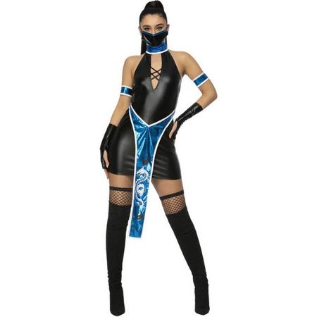 Smiffys - Ninja & Samurai Kostuum - Ontwaakte Schoonheid Ninja Misaki - Vrouw - blauw,zwart - Extra Small - Carnavalskleding - Verkleedkleding