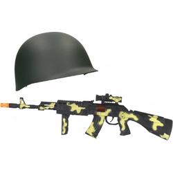   - Soldaat carnaval verkleed set - Helm en machinegeweer 59 cm
