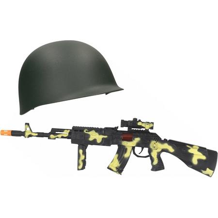 Smiffys - Soldaat carnaval verkleed set - Helm en machinegeweer 59 cm