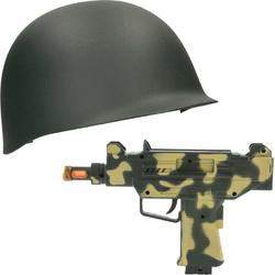   - Soldaten carnaval verkleed set - Helm en Uzi machinegeweer 23 cm