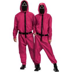  - Squid Game Pak - Netflix Squid Game Driehoek Bewaker Kostuum - rood - Small / Medium - Carnavalskleding - Verkleedkleding