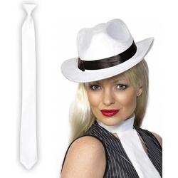   - Verkleedkleding set witte gangster hoed en stropdas wit